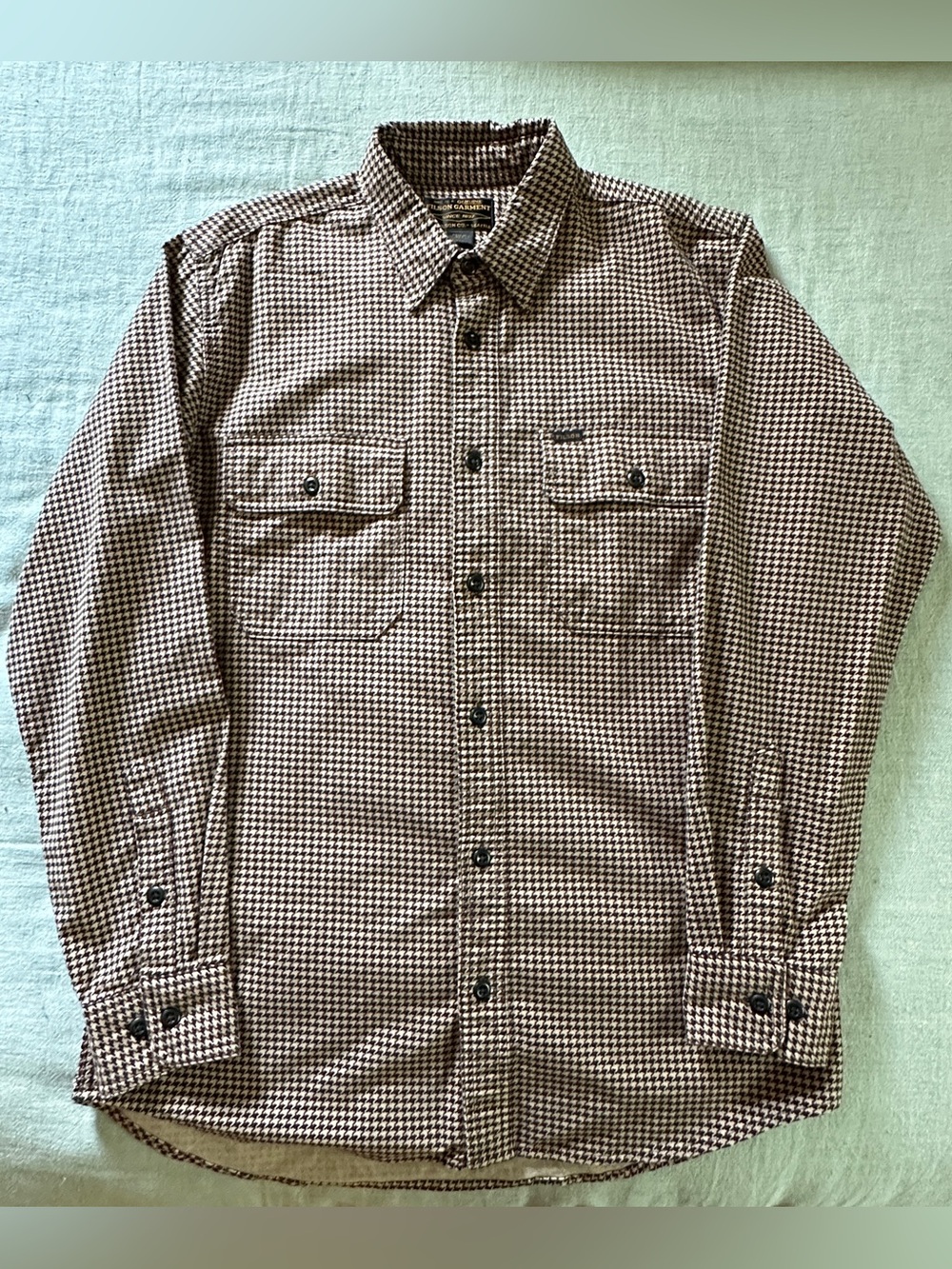 NWT FILSON Men’s Tan & Brown Houndstooth Field Flannel Shirt